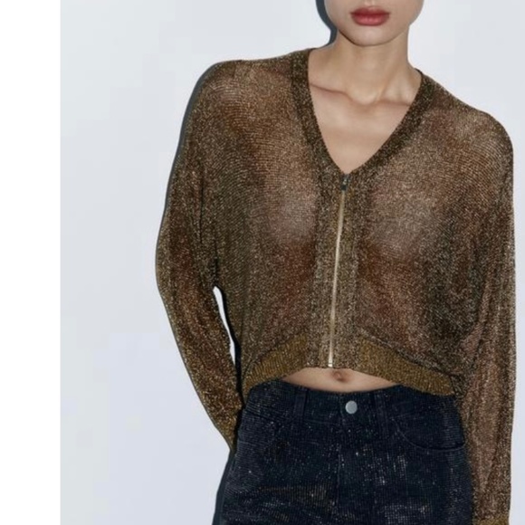 Zara Metallic Bomber / Cardigan - New without tags / never worn; Gunmetal colour - Picture 1 of 7